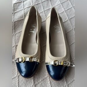 AGL Beige and Navy Flats with Gold Accents